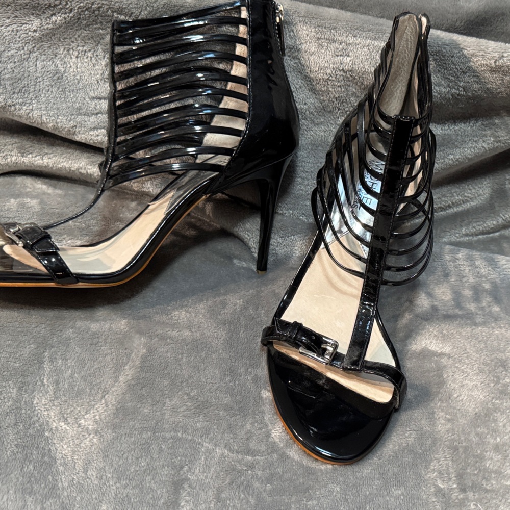 Michael Kors Glossy Black Caged Stiletto heel sandal